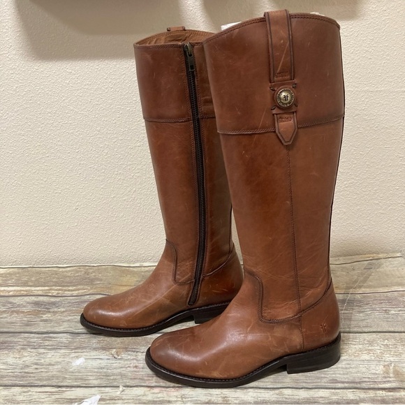 Frye Shoes - Frye Jayden button tall leather riding boots womens 6 cognac side zip